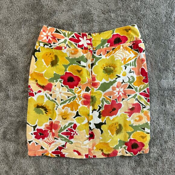 Vintage Harve Benard Linen Tropical Floral Pencil Skirt Yellow Green Red 80s 90s - Picture 7 of 7